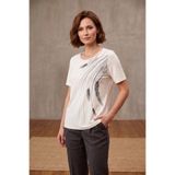 YXL COLLECTION Kadın Büyük Beden Likralı Yaprak Sim Baskılı Kısa Kollu Anne Tişört Bluz - Ekru