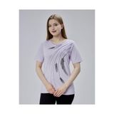 YXL COLLECTION Kadın Büyük Beden Likralı Yaprak Sim Baskılı Kısa Kollu Anne Tişört Bluz - Lila Lila 38