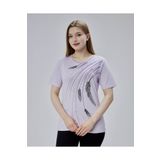 YXL COLLECTION Kadın Büyük Beden Likralı Yaprak Sim Baskılı Kısa Kollu Anne Tişört Bluz - Lila