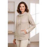 YXL COLLECTION Kadın Büyük Beden Petek Dokulu Bağcıklı Balıkçı Yaka Kanguru Cepli Mevsimlik Sweatshirt Bej 46