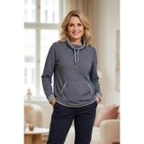 YXL COLLECTION Kadın Büyük Beden Petek Dokulu Bağcıklı Balıkçı Yaka Kanguru Cepli Mevsimlik Sweatshirt Lacivert 42