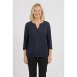 YXL COLLECTION Kadın Büyük Beden V Yaka Kapalı Patlı Etek Ucu Lastikli Truvakar Kollu Modal Basic Anne Penye Bluz Lacivert 44