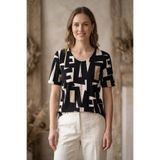 YXL COLLECTION Kadın Büyük Beden V Yaka Taş Baskı Kısa Kollu Pamuklu Anne Tişört Penye Bluz