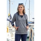 YXL COLLECTION Kadın Büyük Beden Yaka Bağcıklı Kapşonlu Uzun Kollu Fleto Cepli Kare Çizgili Mevsimlik Sweatshirt Lacivert 52