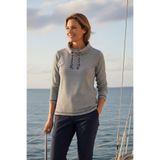 YXL COLLECTION Kadın Büyük Beden Yaka Bağcıklı Uzun Kol Eteği Lastikli Çizgili Mevsimlik Sweatshirt Lacivert 44