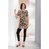 YXL COLLECTION Kadın Büyük Beden Yakası Büzgülü Leopar Desenli Kısa Kollu Kemerli Tunik Elbise Çok Renkli 44