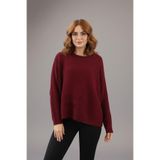 YXL COLLECTION Kadın Kayık Yaka Oversize Yarasa Kol Triko Kazak Bordo Bordo L/XL