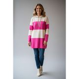 YXL COLLECTION Oversize Balıkçı Yaka Çizgili Yaka Çevresi Bağcıklı Triko Kazak Tunik Çok Renkli M/L