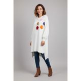 YXL COLLECTION Oversize Bisiklet Yaka Yırtmaçlı Çiçek Detaylı Triko Kazak Tunik - Ekru Ekru S/M
