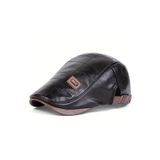 YYB Erkek Suni Deri Gözlük Şapkası Kare Dikiş Detaylı Ayarlanabilir Flat Cap 3 Renk