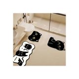 YYB Kara Kedi Tasarımlı 3 Parça Banyo Klozet Takımı - Nem Emici Tekno Kumaş Su Geçirmez Kauçuk Taban Halı Seti