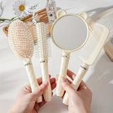 YYB Yastık Tarak Seti Hd Ayna Makyaj Styling Ayna ile Iğneli Fırça Plastik Kolu Kuaför Tarak - Ekru