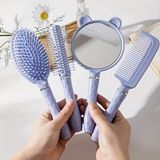 YYB Yastık Tarak Seti Hd Ayna Makyaj Styling Ayna ile Iğneli Fırça Plastik Kolu Kuaför Tarak - Mor