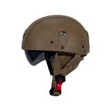 YYK 701 ZN Deri Kaplama Miğfer Kask, Yüksek Dayanımlı ABS Kabuk, Fermuarlı Boyun Korumalı Retro Askeri Tarz Chopper Cruiser Scooter Kaskı