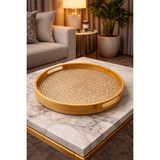 Yzhome 1 Adet Büyük Boy Bambu Yuvarlak Tepsi Sunum Servis Tepsisi 35CM - Sarı