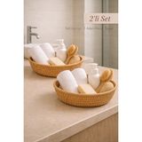 Yzhome 2 Adet Yuvarlak Hasır Servis Sunumluk Sepet Organizer Düzenleyici Ekmeklik 26CM - Sarı