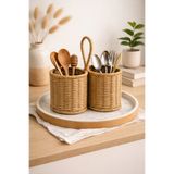 YzHome 2 Bölmeli Hasır Rattan Kaşıklık Organizer Düzenleyici Masa Tezgah Üstü