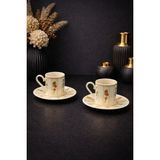 YzHome 2 Kişilik Beyaz Porselen Çiçek Sarmal Desenli Kahve Fincan Takımı Seti 90ml