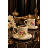 YzHome 2 Kişilik Beyaz Porselen Renkli Gökkuşağı Lotus Lüks Kahve Fincan Takımı Seti 100ml