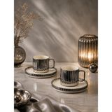 Yzhome 2 Kişilik Porselen Çizgili Modern Kahve Fincanı Takımı Seti 100ML - Gümüş