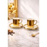 Yzhome 2 Kişilik Porselen Gold Platin Kaplama Kahve Fincan Takımı Seti 100ML - Altın