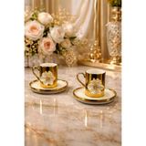 Yzhome 2 Kişilik Porselen Gold Platin Kaplama Lotus Çiçekli Kahve Fincan Takımı Seti 100ML - Altın