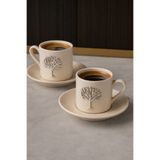 YzHome 2 Kişilik Porselen Hayat Ağacı Platin Gümüş Kabartma Motif Kahve Fincan Takımı 100 Ml