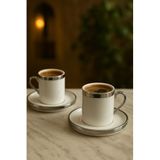 YzHome 2 Kişilik Porselen Lüks Platin Kaplama Kahve Fincan Takımı, 100ml, Gümüş yz.platinkaplamafincan2li