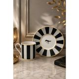 Yzhome 2 Kişilik Porselen Yaldızlı Lovely Birds Özel Tasarım Kuşlu Kahve Fincan Takımı Seti 90ML - Siyah