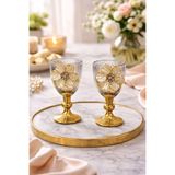 YzHome 2 Li Cam Lotus Kahve Yanı Bardak Bardak Gold Kaplama 75ml