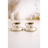 Yzhome 2 Li Gold Yaldızlı Porselen Lotus Çiçek Kahve Fincan Takımı 100ML - Beyaz - Altın