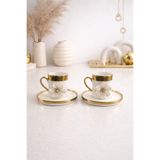 YzHome 2 Li Gold Yaldızlı Porselen Lotus Çiçek Kahve Fincan Takımı 100ml