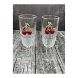 YzHome 2 Li Kristal Cam Kiraz Kahve Yanı Bardağı Kokteyl Meşrubat Bardak 220ml