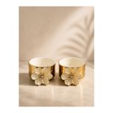 YzHome 2 Li Porselen Gold Kaplama Lotus Kahve Yanı Lokumluk İkramlık Kase Sosluk 50ml