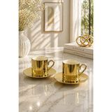 Yzhome 2 Li Porselen Kaplama Yaldızlı Kahve Fincan Takımı Seti 90ML - Altın