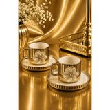 Yzhome 2 Li Porselen Platin Kaplama Lüks Lotus Kahve Fincan Takımı Seti Çizgili Model 100ML - Altın
