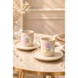 YzHome 2 Li Porselen Renkli Lotus Çiçek Kahve Fincan Takımı 100ml