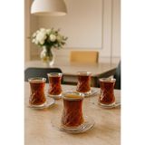 YzHome 6 Kişilik 12 Parça Cam Desenli Çay Bardağı Takımı Bardak Seti