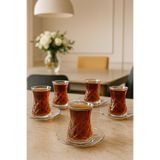 YzHome 6 Kişilik 12 Parça Cam Desenli Çay Bardağı Takımı, Beyaz yz.acarçaytakımıcam