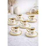 YzHome 6 Kişilik Gold Yaldızlı Porselen Lotus Çiçek Kahve Fincan Takımı 100ml