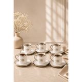 YzHome 6 Kişilik Gümüş Yaldızlı Porselen Lotus Çiçek Kahve Fincan Takımı 100ml