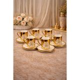 YzHome 6 Kişilik Porselen Gold Platin Kaplama Lotus Çiçekli Kahve Fincan Takımı Seti 100ml