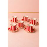 YzHome 6 Kişilik Porselen Yaldızlı Lovely Birds Özel Tasarım Pembe Kuşlu Kahve Fincan Takımı Seti 100ml