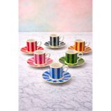 YzHome 6 Kişilik Porselen Yaldızlı Renkli Lovely Birds Özel Tasarım Kuşlu Kahve Fincan Takımı Seti 90ml