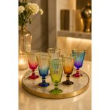YzHome 6 Lı Cam Flüt Renkli Yaldızlı Kahve Yanı Su Bardağı Kadeh Bardak 75ml