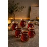 Yzhome 6 Lı Cam Kulplu Borosilikat Cam Desenli Keyfi Ala Bardak Kupa Çay Kahve Bardağı 200ML - Şeffaf
