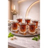 YzHome 6 Lı Cam Kulplu Çizgili Çay Bardağı Bardak 120ml