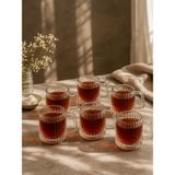 Yzhome 6 Lı Cam Kulplu Çizgili Çay Bardağı Bardak Kupa 150ML - Şeffaf
