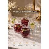 YzHome 6 Lı Cam Kulplu Desenli Kupa Meşrubat Bardağı Kokteyl Bardak 300ml