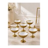 YzHome 6 Lı Gold Metal Ayaklı Porselen Kase Tabak İkramlık Sunum Kasesi Sunumluk